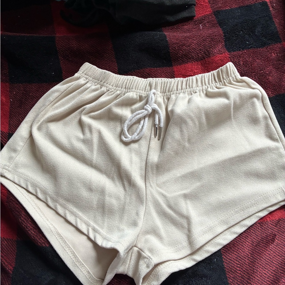 SHEIN Cream Elastic Waist Drawstring Athletic Shorts